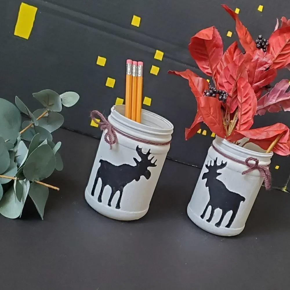 Hand Painted Glass Jars, Black Moose Outline